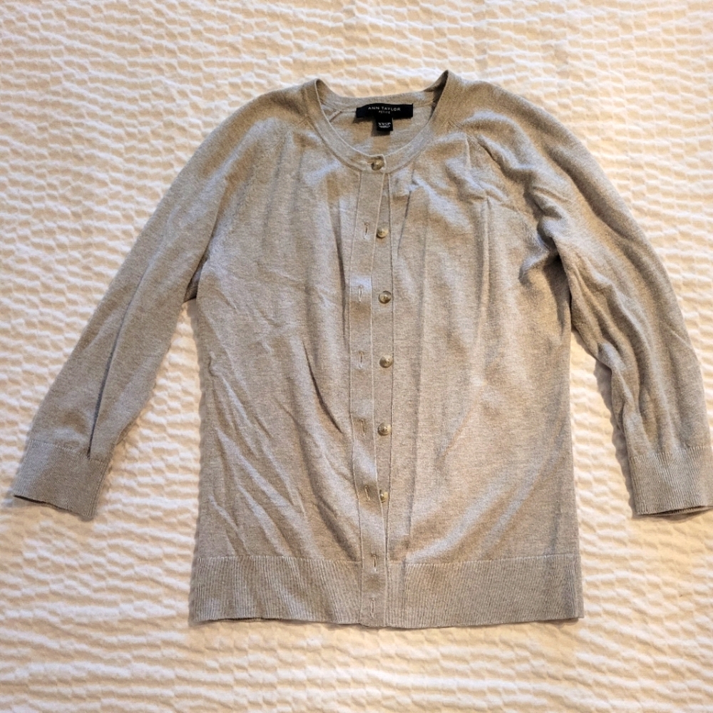 Ann Taylor 3/4 Sleeve Cardigan XXSP Heater Gray